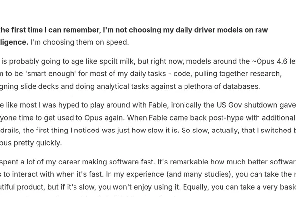 I'm (mostly) picking models on speed now, not intelligence (5 minute read)